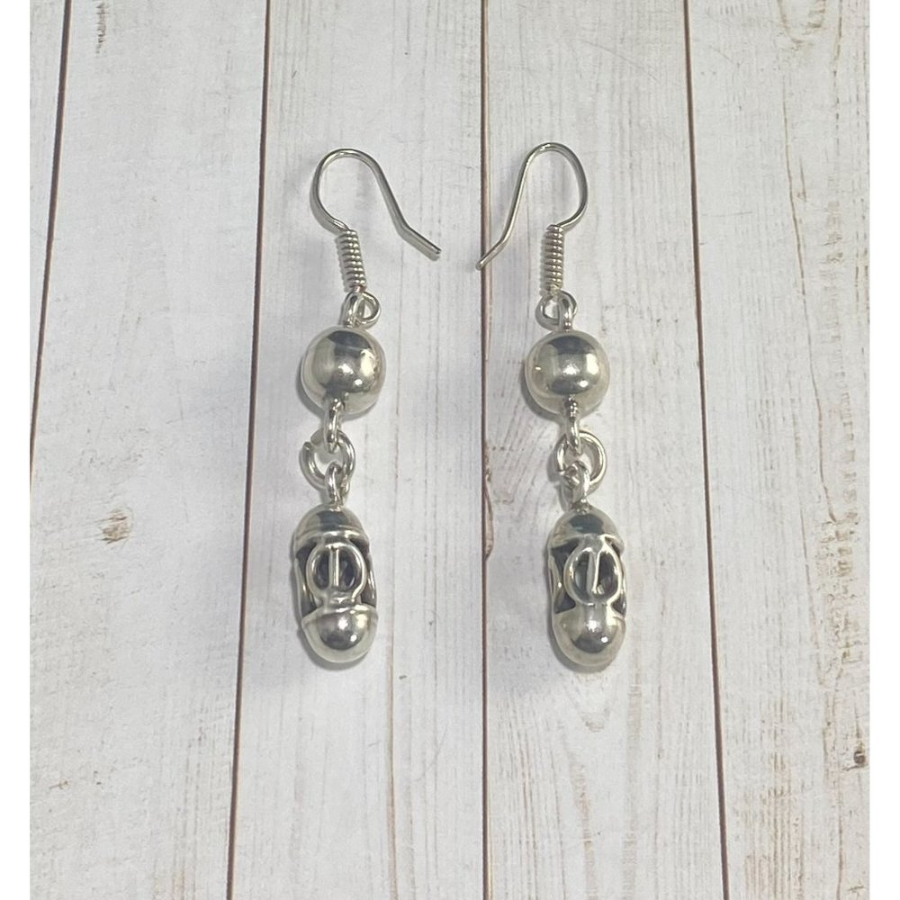 Sterling Silver Filigree Dangle Ball Earrings Hook Pierced Fine - Picture 6 of 7